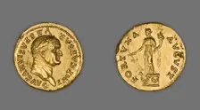 Aureus (Coin) Portraying Emperor Vespasian, 75-79, issued by Vespasian. Creator: Unknown