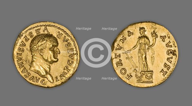 Aureus (Coin) Portraying Emperor Vespasian, 75-79, issued by Vespasian. Creator: Unknown.