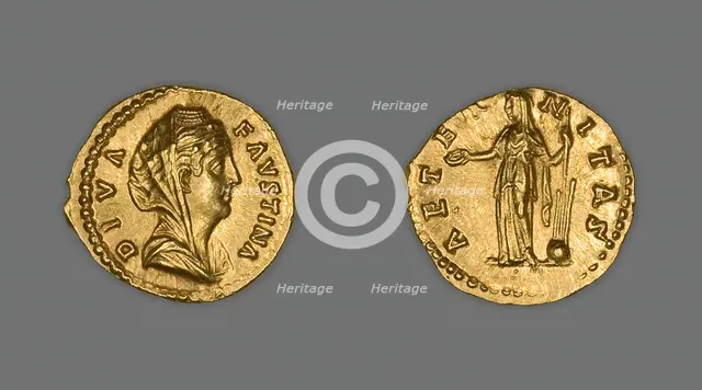 Aureus (Coin) Portraying Empress Faustina the Elder, 141-161, issued by Antoninus Pius. Creator: Unknown.