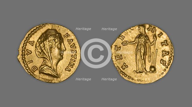 Aureus (Coin) Portraying Empress Faustina the Elder, 141-161, issued by Antoninus Pius. Creator: Unknown.