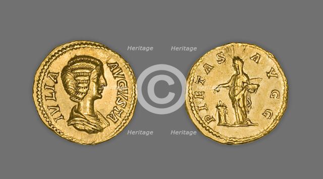 Aureus (Coin) Portraying Empress Julia Domna, 196-211, issued by Septimius. Creator: Unknown.