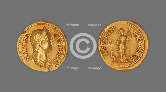 Aureus (Coin) Portraying Empress Sabina, 134, issued by Hadrian. Creator: Unknown.