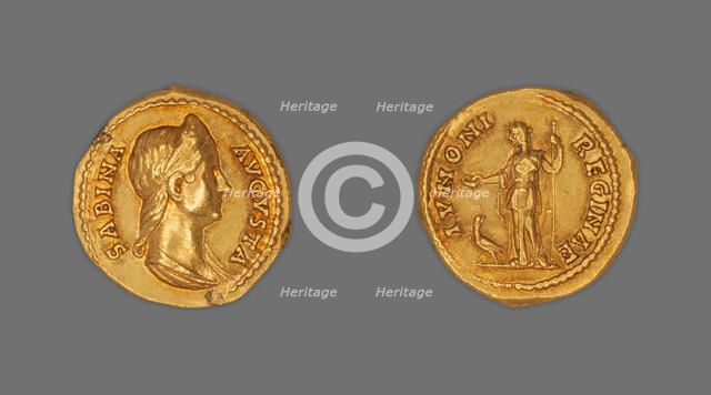 Aureus (Coin) Portraying Empress Sabina, 134, issued by Hadrian. Creator: Unknown.