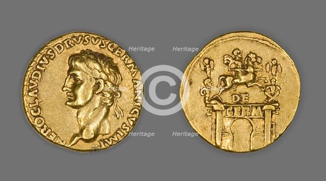 Aureus (Coin) Portraying Nero Claudius Drusus, 41-45, issued by Claudius (Tiberius Claudius Nero). Creator: Unknown.