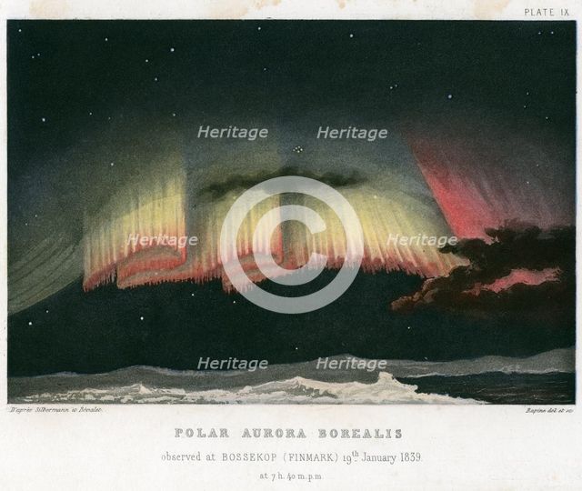 Aurora Borealis or Northern Lights, curtain form 1839. [1872]. Creator: Rapine.