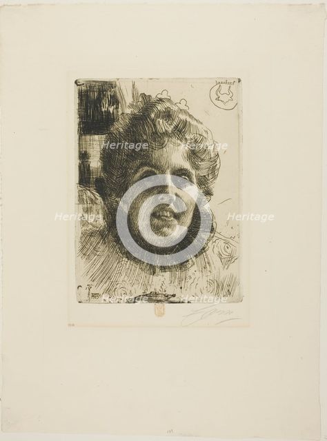 Aurore (Mrs. Aurore Klintberg, née Oxenstierna, Head), 1909. Creator: Anders Leonard Zorn.