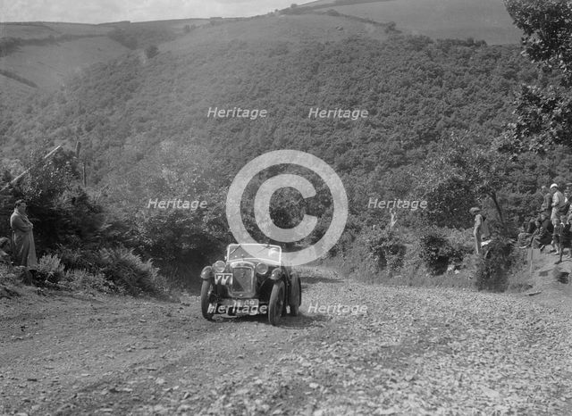 Austin 65 competing in the Mid Surrey AC Barnstaple Trial, Beggars Roost, Devon, 1934. Artist: Bill Brunell.