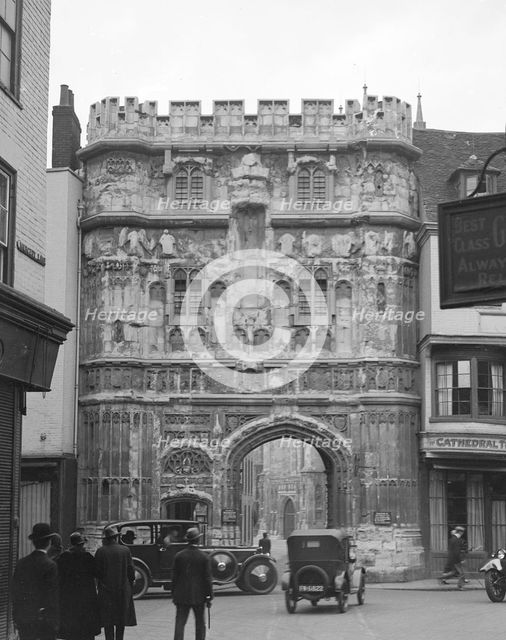 Austin 7 Chummy and Daimler d-back limousine, Christ Church Gate, Canterbury, Kent, c1920s Artist: Bill Brunell.