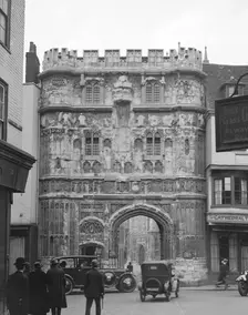 Austin 7 Chummy and Daimler d-back limousine, Christ Church Gate, Canterbury, Kent, c1920s Artist: Bill Brunell
