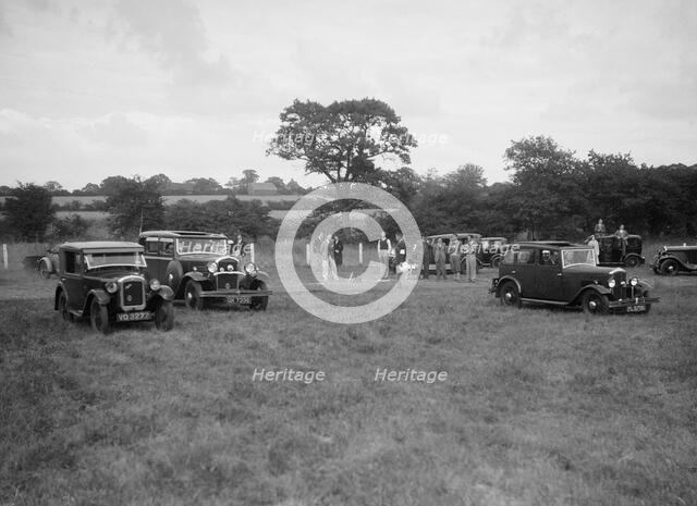 Austin 7 and two Singers taking part in the Bugatti Owners Club gymkhana, 5 July 1931. Artist: Bill Brunell.