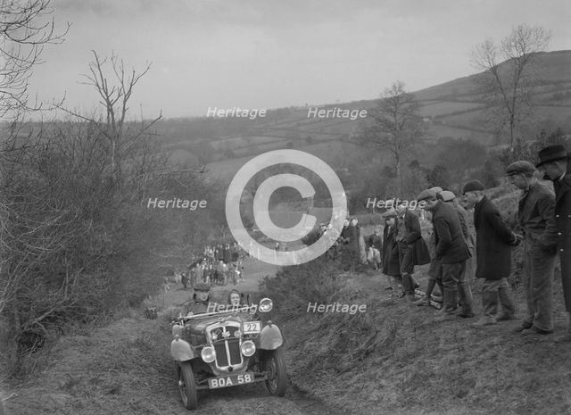Austin 7 Grasshopper of CD Buckley competing at the MG Car Club Midland Centre Trial, 1938. Artist: Bill Brunell.