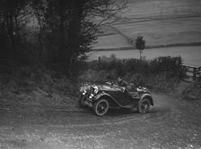 Austin 7 Grasshopper of CD Buckley competing at the MG Car Club Midland Centre Trial, 1938. Artist: Bill Brunell