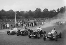 Austin 7 of WD Castello, Alta of Eric Winterbottom and MG K3 racing at Crystal Palace, London, 1939. Artist: Bill Brunell