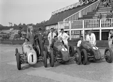 Austin 7 works team, Brooklands 1937. Artist: Bill Brunell