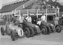 Austin 7 works team, Brooklands 1937. Artist: Bill Brunell