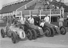 Austin 7 works team, Brooklands 1937. Artist: Bill Brunell