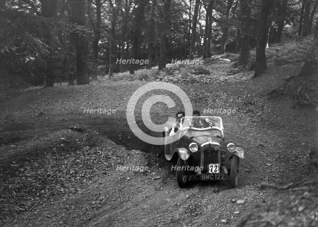 Austin 7 with Arrow body, B&HMC Brighton-Beer Trial, Fingle Bridge Hill, Devon, 1934. Artist: Bill Brunell.