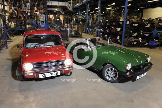 Austin Mini 1275 GT 1980 and MG Midget 1979. Artist: Simon Clay.