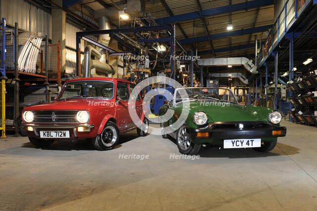 Austin Mini 1275 GT 1980 and MG Midget 1979. Artist: Simon Clay.