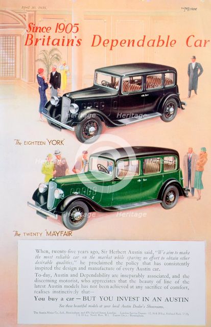Austin car advert, 1935. Artist: Unknown