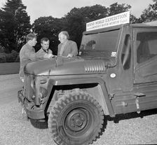 Austin Champ at Beaulieu 1968 Lord Montagu with James Mathieson and Barry Hale. Creator: Unknown
