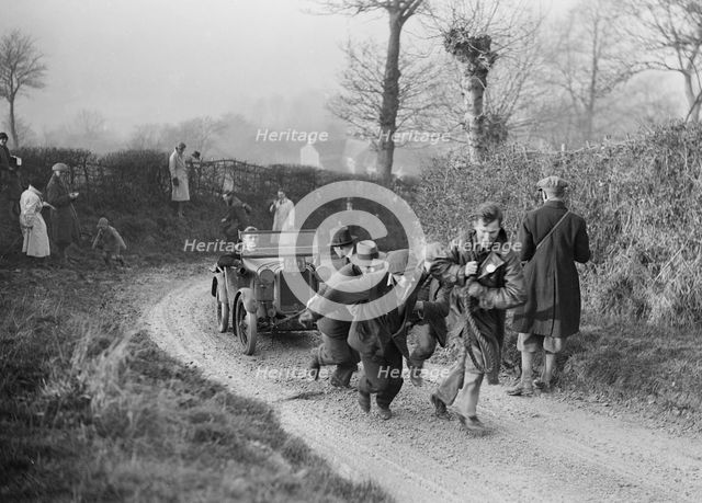 Austin Chummy of CWB Marshall getting a tow at the NWLMC London-Gloucester Trial, 1931. Artist: Bill Brunell.