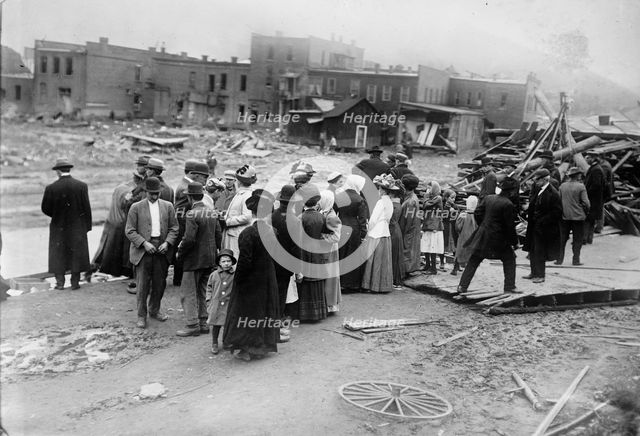 Austin Dam Disaster, on bank of Sinnemahoning Creek, [Pennsylvania], 1911. Creator: Bain News Service.