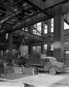 Austin lorry on a construction site, Leeds, West Yorkshire, 1959. Creator: Michael Walters