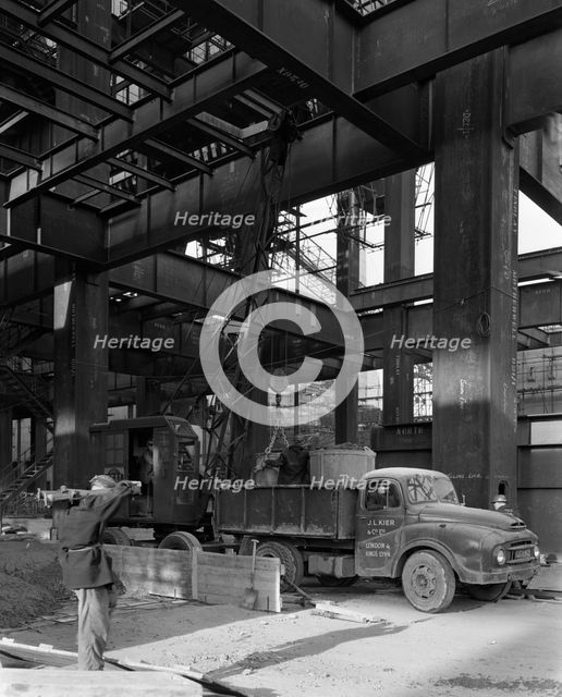 Austin lorry on a construction site, Leeds, West Yorkshire, 1959. Creator: Michael Walters.