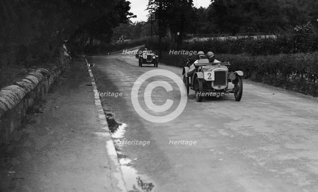 Austin Ulsters of SV Holbrook and Archie Frazer-Nash, RAC TT Race, Ards Circuit, Belfast, 1929 Artist: Bill Brunell.