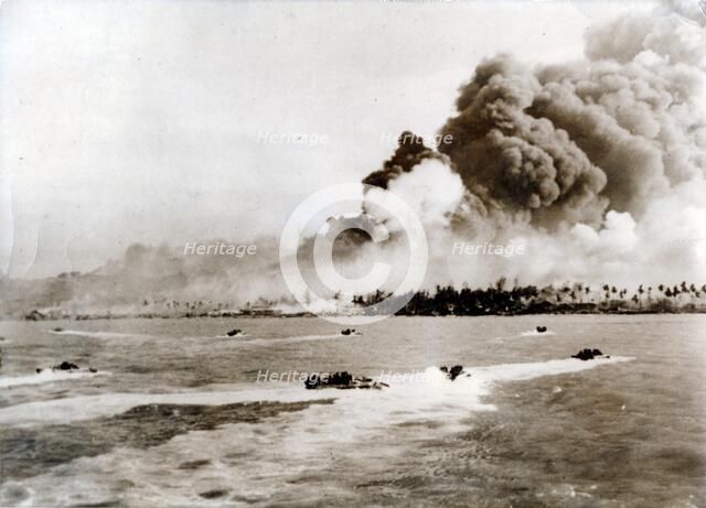 Australian 7th Division Infantry landing at Balikpapan, Borneo, November 1945. Artist: Unknown
