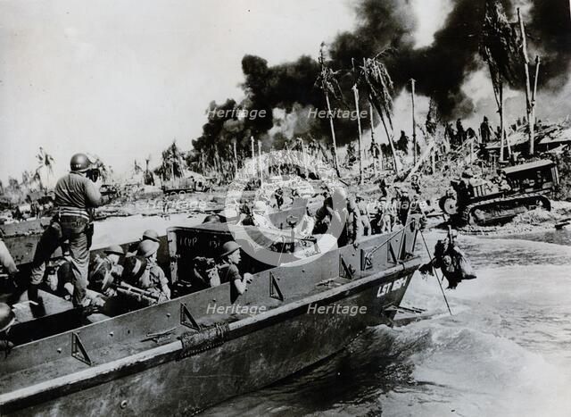 Australian troops landing on Balikpapan, 1945. Artist: Unknown