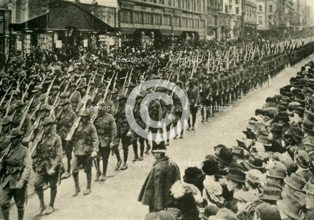 Australian troops, Melbourne, First World War, c1915, (c1920). Creator: Unknown.