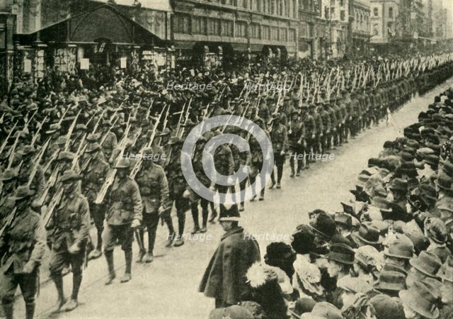 Australian troops, Melbourne, First World War, c1915, (c1920). Creator: Unknown.