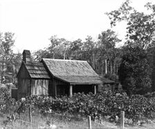 Australian wooden slab hut, wooden shingle roof, c1900s. Creator: Robert Augustus Henry L'Estrange