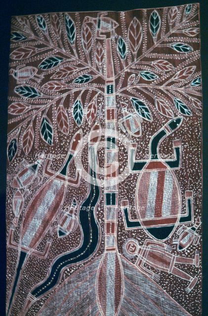 Australian Aborigine bark painting. Artist: Unknown