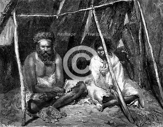 Australian aborigines, 1886.Artist: Edouard Riou