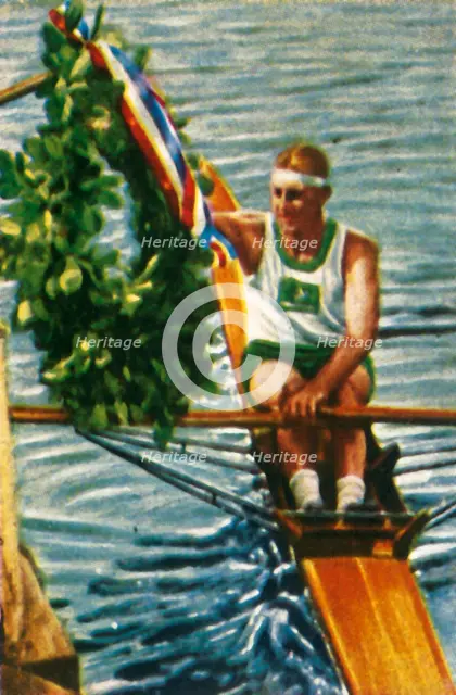 Australian rower Bobby Pearce wins the single sculls, 1928. Creator: Unknown.
