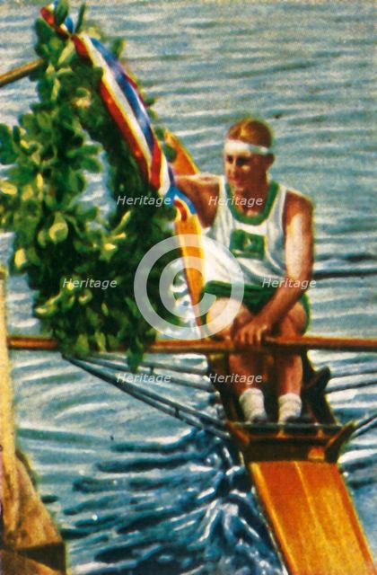 Australian rower Bobby Pearce wins the single sculls, 1928. Creator: Unknown.