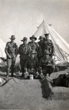Australians in front of tent at Aerodrome, Egypt, 1916. Creator: Unknown