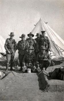 Australians in front of tent at Aerodrome, Egypt, 1916. Creator: Unknown