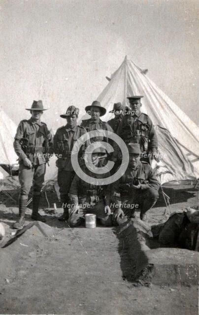 Australians in front of tent at Aerodrome, Egypt, 1916. Creator: Unknown.