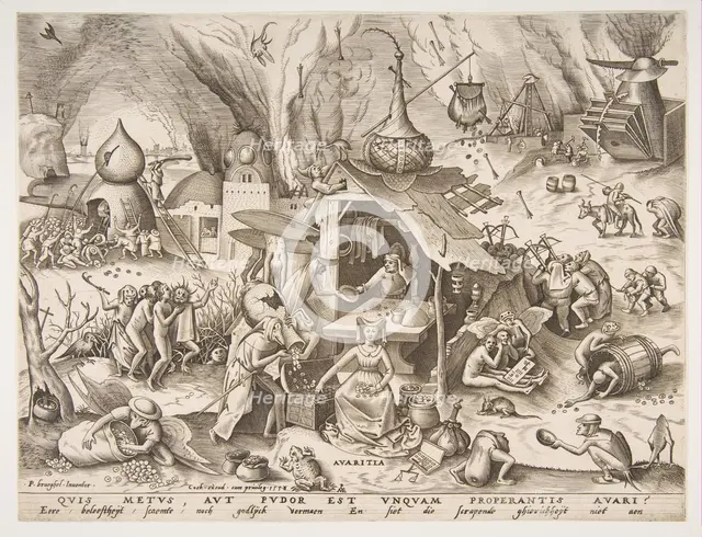 Avarice (Avaritia) from the series The Seven Deadly Sins, 1558. Creator: Philip Galle.
