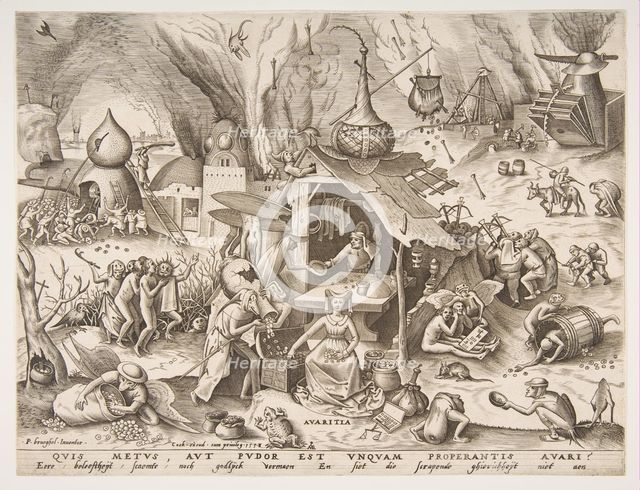 Avarice (Avaritia) from the series The Seven Deadly Sins, 1558. Creator: Philip Galle.