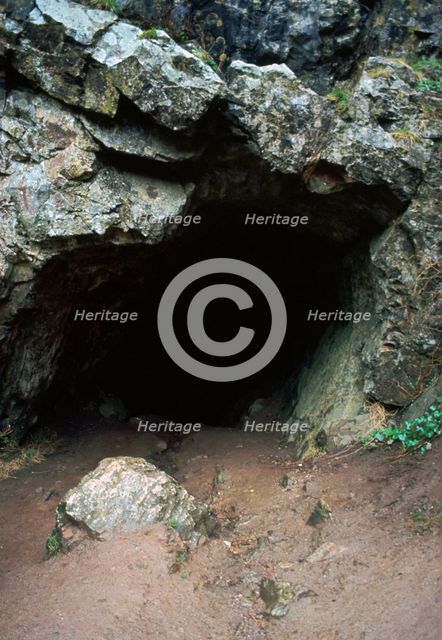 Aveline's hole, a paleolithic cave dwelling, 12000 BC. Artist: Unknown