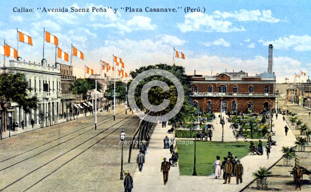 Avenida Saenz Pena and Plaza Casanave, Callao, Peru, c1900s. Artist: Unknown