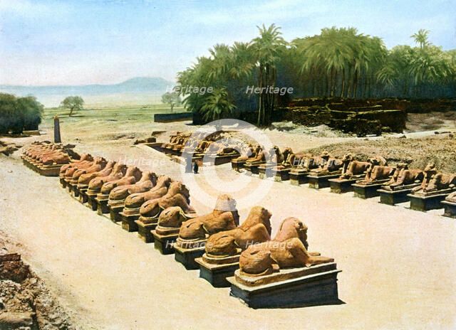 Avenue of ram-headed sphinxes, temple of Amun-Re, Karnak, Luxor, Egypt, 20th century. Artist: Unknown