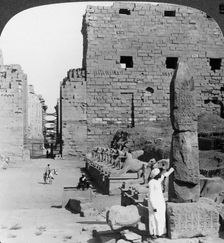 Avenue of sacred images after excavation, Karnak, Thebes, Egypt c1900. Artist: Underwood & Underwood