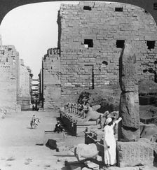 Avenue of sacred images after excavation, Karnak, Thebes, Egypt c1900. Artist: Underwood & Underwood