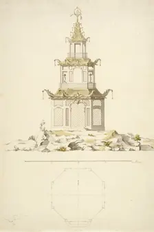 Aviary at Kina Castle, Drottningholm - Facade and plan, c1758. Creator: Carl Fredrik Adelcrantz